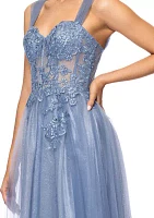 Women's Solid Glitter Corset Chiffon Gown