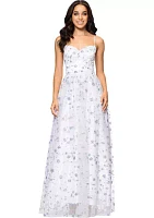 Women's Sleeveless Floral Glitter Printed Chiffon Gown