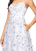 Women's Sleeveless Floral Glitter Printed Chiffon Gown