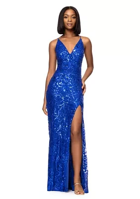 Women's Sleeveless V-Neck Solid Sequin Gown