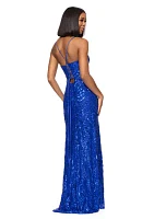 Women's Sleeveless V-Neck Solid Sequin Gown