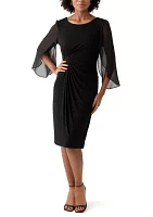 Women's Solid Dress with Chiffon Sleeves