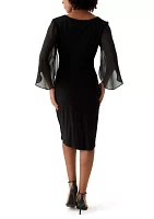 Women's Solid Dress with Chiffon Sleeves