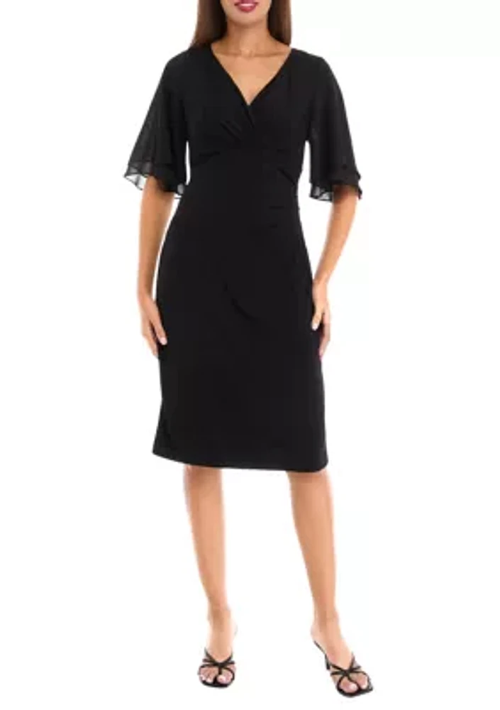 Women's Short Sleeve V-Neck Solid Sheath Dress