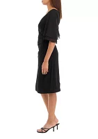 Women's Short Sleeve V-Neck Solid Sheath Dress