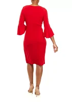 Solid Side Ruched Bell Sleeve Dress