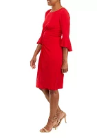 Solid Side Ruched Bell Sleeve Dress