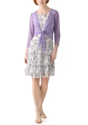 Women's 3/4 Sleeve Crew Neck Floral Print Jacket Dress