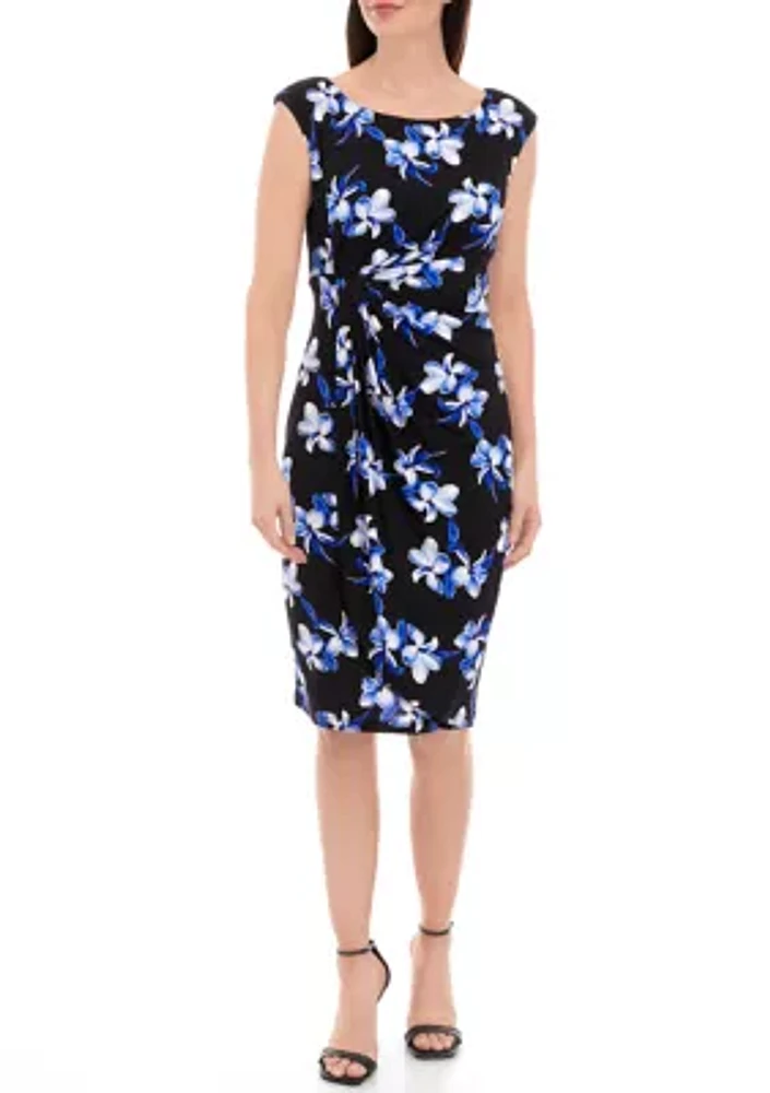 Women's Cap Sleeve Floral Print Sheath Dress