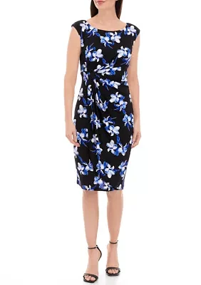 Women's Cap Sleeve Floral Print Sheath Dress