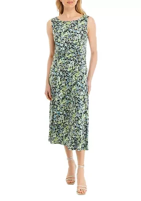 Women's Sleeveless Crew Neck Floral Printed Sheath Dress