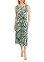 Women's Sleeveless Crew Neck Floral Printed Sheath Dress