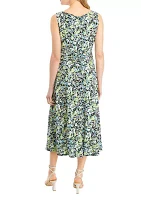 Women's Sleeveless Crew Neck Floral Printed Sheath Dress