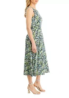 Women's Sleeveless Crew Neck Floral Printed Sheath Dress