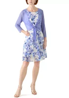 Women's 3/4 Sleeve Crew Neck Floral Print Jacket Dress