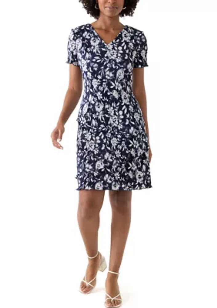 Women's Short Sleeve V-Neck Floral Print A-Line Dress