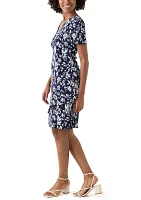 Women's Short Sleeve V-Neck Floral Print A-Line Dress