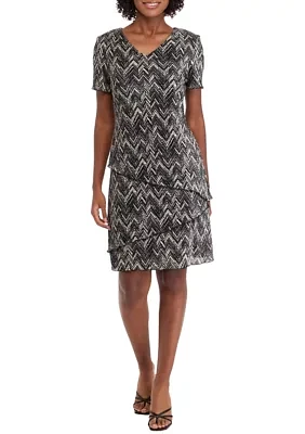 Women's Short Sleeve V-Neck Triangle Print Bodre A-Line Dress