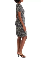 Women's Short Sleeve V-Neck Triangle Print Bodre A-Line Dress