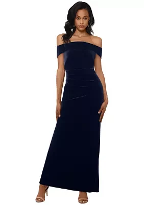 Women's Off the Shoulder Long Ruched Velvet Gown