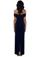 Women's Off the Shoulder Long Ruched Velvet Gown