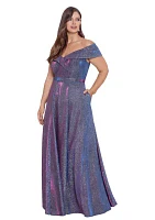 Plus Off the Shoulder Long Glitter Dress