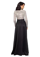 Women's V-Neck Bow Belt Two Tone Gown