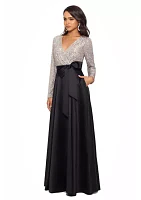 Women's V-Neck Bow Belt Two Tone Gown