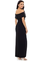 Women's Solid Side Ruched Ruffle Gown