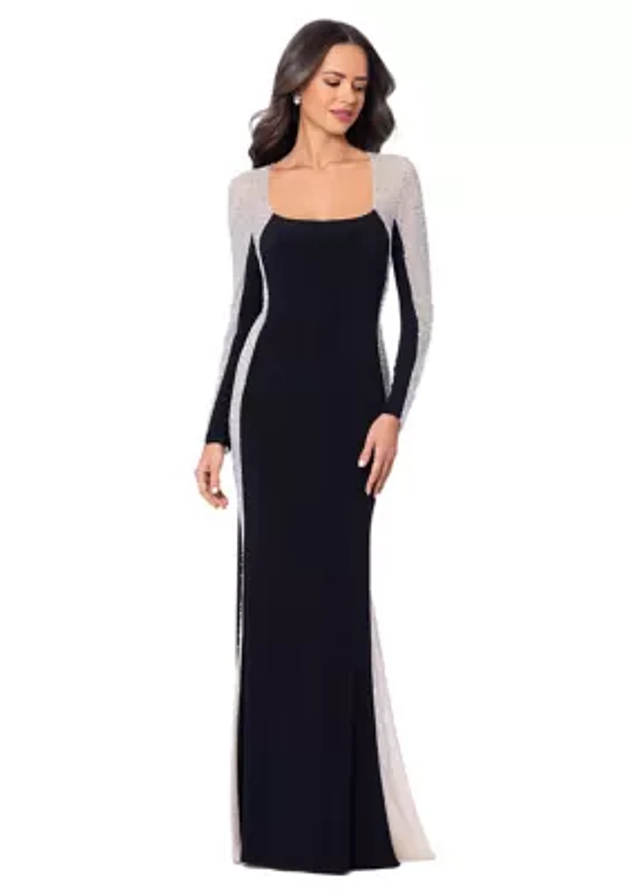 Women's Mesh Long Sleeve Solid Slim Gown