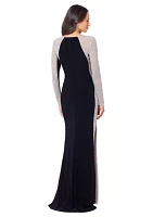 Women's Mesh Long Sleeve Solid Slim Gown