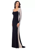 Women's Mesh Long Sleeve Solid Slim Gown