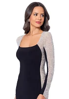 Women's Mesh Long Sleeve Solid Slim Gown