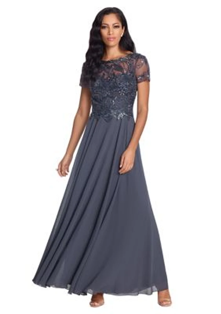 Women's Beaded Detail Bodice Fit and Flare Gown