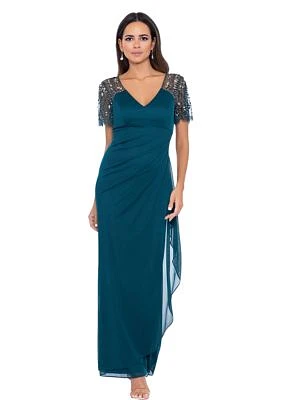 Women's V-Neck Beaded Slim Gown