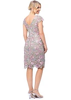 Women's Short Sleeve Floral Appliqué Sheath Dress