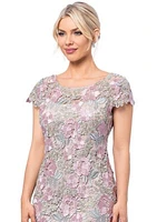 Women's Short Sleeve Floral Appliqué Sheath Dress