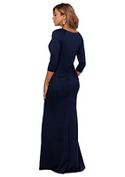 Women's 3/4 Sleeve V-Neck Solid Side Ruch Gown