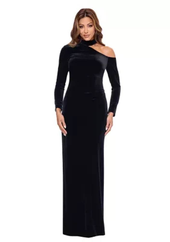 Women's Long Velvet Cold Shoulder Gown