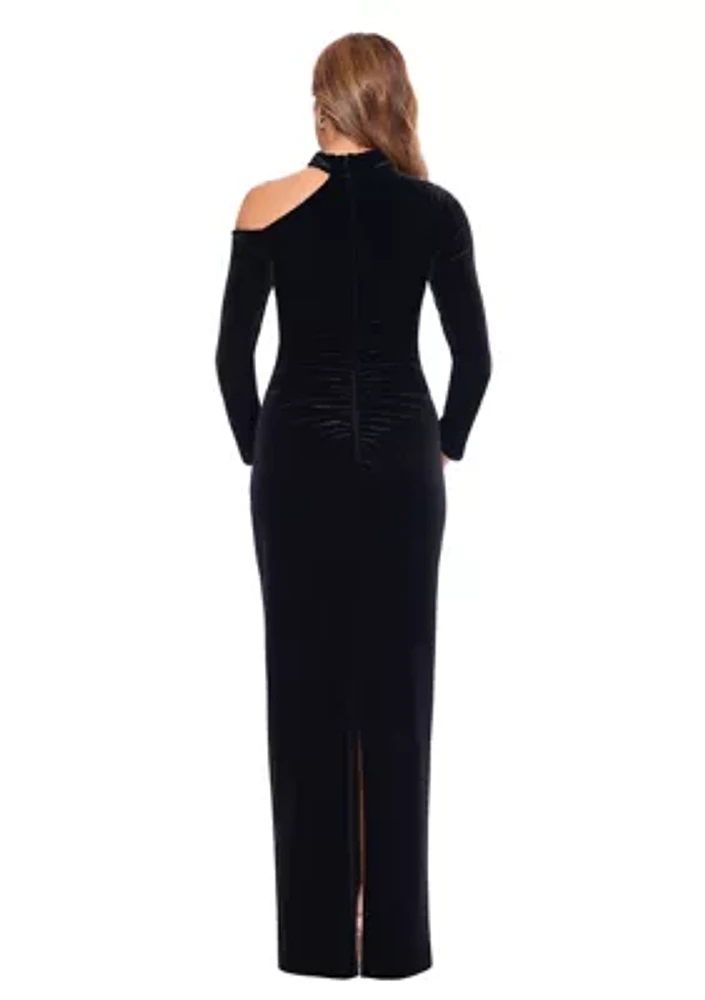 Women's Long Velvet Cold Shoulder Gown