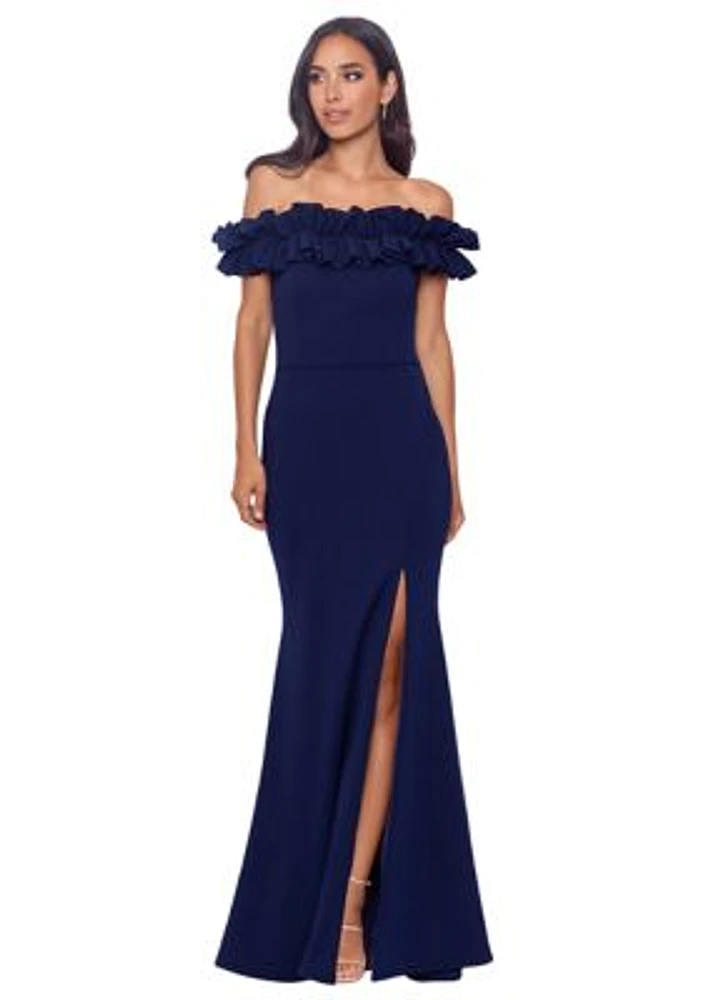 Women's Off the Shoulder Ruffle Slim Scuba Gown