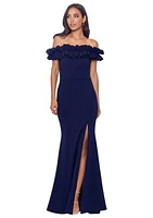 Women's Off the Shoulder Ruffle Slim Scuba Gown