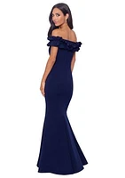 Women's Off the Shoulder Ruffle Slim Scuba Gown