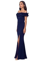 Women's Off the Shoulder Ruffle Slim Scuba Gown