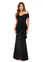 Women's Long Off the Shoulder Scuba Ruffle Dress