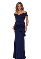 Women's Long Off the Shoulder Scuba Ruffle Dress