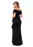 Women's Long Off the Shoulder Scuba Ruffle Dress