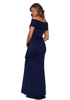 Women's Long Off the Shoulder Scuba Ruffle Dress