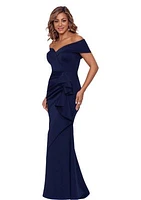 Women's Long Off the Shoulder Scuba Ruffle Dress