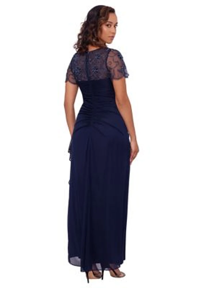 Women's Crew Neck Illusion Beaded Slim Gown